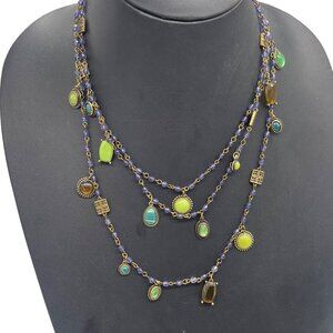 XIOMARA CASTRO Multi-Layered Beaded Necklace With Green & Blue Gem Accents
